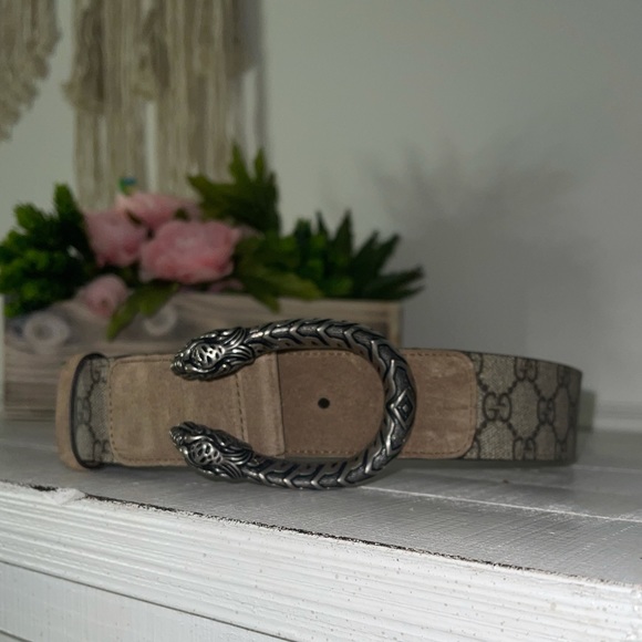Gucci Brown Dionysus GG Supreme Suede Belt - Picture 1 of 6